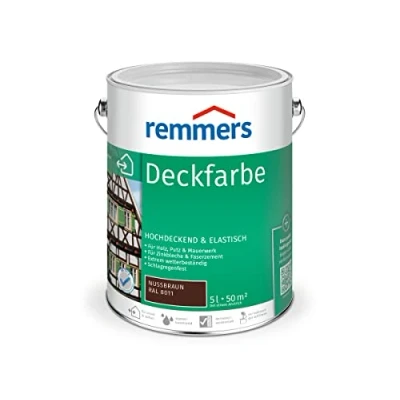 Abbildung von Remmers Deckfarbe nussbraun, 5 Liter, für innen und außen, Wetterschutzfarbe viele Untergründe, hochdeckend, wetterfest