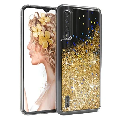 Abbildung von EAZY CASE Hülle kompatibel mit Xiaomi Mi 9 Lite Schutzhülle Flüssig Glitzer, Handyhülle, Schutzhülle, Back Cover Glitter Flüssigkeit, TPU/Silikon, Transparent/Durchsichtig, Gold