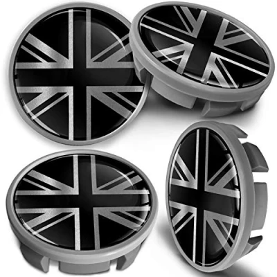 Abbildung von SkinoEu 4 x 65mm Nabendeckel Felgendeckel Radnabenabdeckung Nabenkappen Felgenkappen Radkappen Alufelgen Kompatibel mit VW 3B7 601 171 / 6U7 Silber UK Großbritannien Flagge Fahne CVS 1