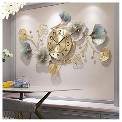 Abbildung von HAOHM Große stille, Moderne, dekorative Wanduhr, Elegante schmiedeeiserne Ginkgo Blatt, stumme Wanduhr für Wohnzimmer, Schlafzimmer, Hotel Veranda.,83 * 48cm