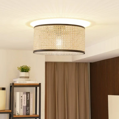 Abbildung von Lindby Deckenlampe Yaelle, 22 cm hoch, Rattan, schwarz, E27