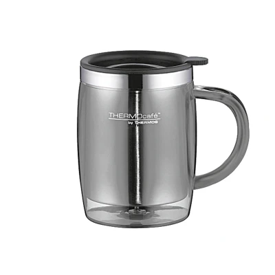 Abbildung von TC DESKTOP CUP 0,35l, grey, Isoliertasse aus Edelstahl und Kunststoff, hält länger heiß oder kalt mit Decke, schwappsicher, für Büro,Camping, byTHERMOS, Bürotasse, passt unter Kaffeeautomat