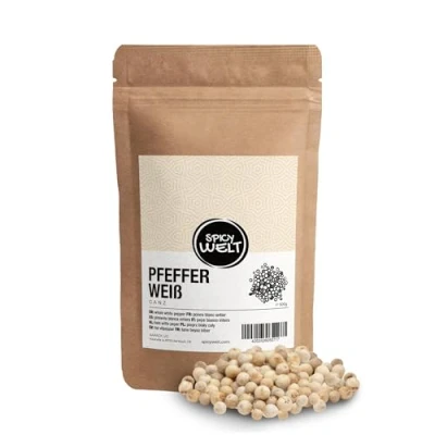 Abbildung von Spicy Welt Pfeffer Weiß Ganz (500g) Ganze Weiße Pfefferkörner in Premium Qualität für Pfeffermühlen &amp; Kochen Ungemahlen, 100% Naturrein, Ohne Zusätze