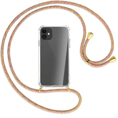 Abbildung von mtb more energy Handykette kompatibel mit Apple iPhone 11 (6.1&#039;&#039;) Rainbow/Gold Smartphone Hülle zum Umhängen Anti Shock Full TPU Case