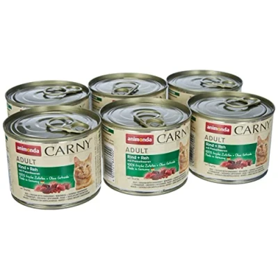 Abbildung von Carny Katzen Nassfutter Rind + Reh mit Preiselbeeren (6 x 200g), von animonda ohne Getreide und Zucker, frischen fleischlichen Zutaten