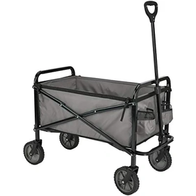 Abbildung von Amazon Basics Zusammenklappbarer Bollerwagen für den Garten, faltbar, mit Abdeckung, Außenbereich, 70.1 x 103.89 50.8 cm, Grau
