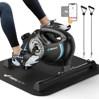 Abbildung von MERACH Mini Heimtrainer Senioren mit 2 Widerstandsbändern und Rutschfester Matte, Kompakter Pedaltrainer für Zuhause &amp; Büro