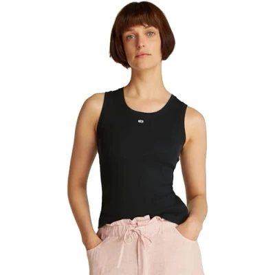 Abbildung von Tommy Jeans Damen Tank Top Essential Rib Slim Fit, Schwarz (Black), XL