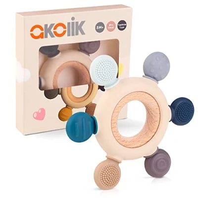 Abbildung von akolik Beißring für Babys, Baby Zahnen Spielzeug Beissring aus Silikon, Ruder Greifling Beißspielzeug, BPA frei zahnungshilfe Nursing Zubehör 3+ Monate Babys