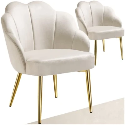 Abbildung von tectake® Cocktailsessel in Muschelform, Samt Stuhl mit Armlehne, Sessel Wohnzimmer, Loungesessel, Stühle Esszimmer, Relaxsessel, Schlafzimmer, Deko Zimmer, Lesesessel créme/Gold, 2er Set