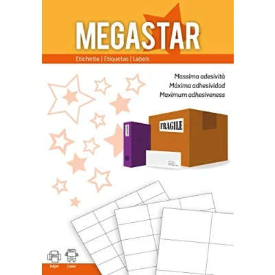 Abbildung von Megastar Weiße Mehrzweck Etiketten 105 x 72 mm, Laser und Inkjet, 100 Ff