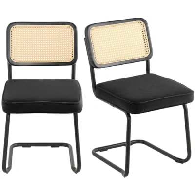 Abbildung von VEVOR Rattanstuhl Moderner Gartenstuhl mit Armlehne, 2 STK. Polsterstuhl Rattanrückenlehne, Garten Balkon Terrasse Stapelstuhl Gartensessel Wohnzimmer, Schlafzimmer, Lesezimmer Schwarz