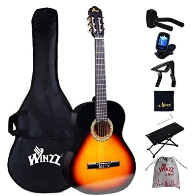 Abbildung von Winzz Konzertgitarre 4/4 Anfänger Set 39 Zoll Klassische Gitarre Kit mit Nylonsaiten für Erwachsene, Kinder ab 11+ Jahre, Sunburst