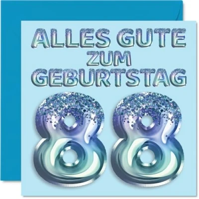 Abbildung von Stuff4 88. Geburtstagskarte für Männer Blau Glitzerballons Alles Gute zum Geburtstagskarten 88 Jährige Mann Papa Opa, 145mm Achtundachtzig Achtundachtzigster Geburtstag Grußkarten