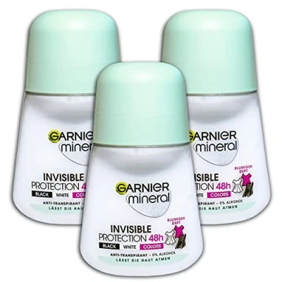 Abbildung von 3 er Pack Garnier Mineral Invisible Black,White &amp; Colors Roll on Anti Transpirant x 50 ml