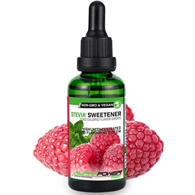 Abbildung von ALPHAPOWER FOOD Stevia, zuckerfreie flavour Drops Himbeere 100% natürliches liquid Aroma + Zuckerersatz für Wasser, Müsli, Süßspeisen, Smoothies
