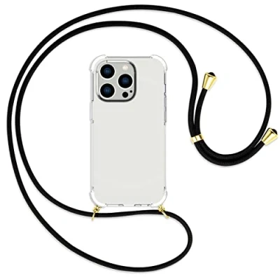 Abbildung von mtb more energy® Handykette kompatibel mit iPhone 14 Pro schwarz/Gold Smartphone Hülle zum Umhängen Anti Shock Strong TPU Case