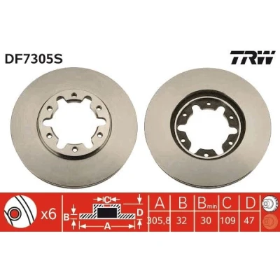 Abbildung von TRW DF7305S Bremsscheibe 306 32 6 137 Belüftet lackiert NISSAN: Patrol GR 5 SUV