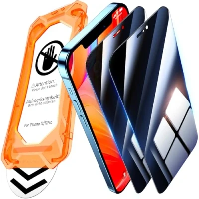 Abbildung von UniqueMe für iPhone 12/12 Pro Panzerglas Sichtschutz [Full Screen Displayschutz] Schutzfolie Sichtschutzfür Schutzglas,Auto Installation,2 Stück