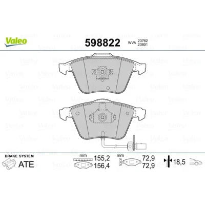 Abbildung von VALEO 598822 Bremsbelagsatz Vorderachse exkl. Verschleißwarnkontakt mit Anti Quietsch Blech OPEL: Vectra C Caravan, Signum CC, VOLVO: V50