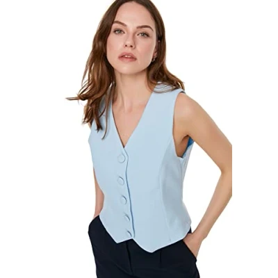 Abbildung von TRENDYOL Damen Weste Blause Sweet Blue Buttoned Vest, Clear, Clear Blue, 34 EU
