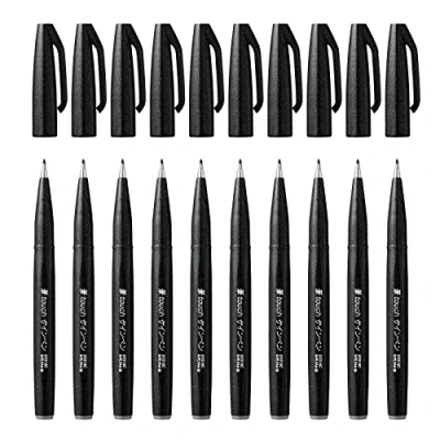 Abbildung von Pentel SES15C A Brush Sign Pen Faserschreiber, 10 Stück, schwarz