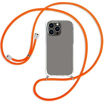 Abbildung von mtb more energy® Handykette kompatibel mit iPhone 14 Pro Max Neon Orange Smartphone Hülle zum Umhängen Anti Shock Full TPU Case