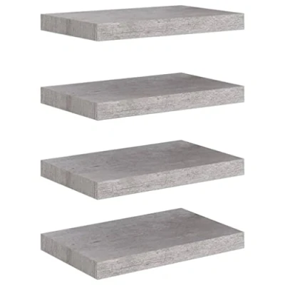 Abbildung von vidaXL 4X Schweberegal Wandregal Schwebend Bücherregal Wandboard Hängeregal Dekoregal Freischwebend Regal Betongrau 40x23x3,8cm MDF