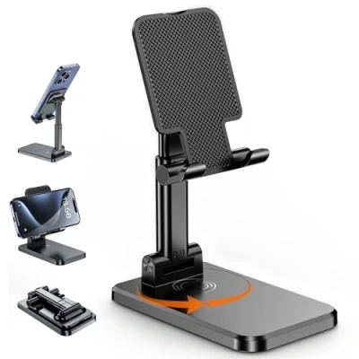 Abbildung von BHHB Verstellbar Handy Ständer Handyhalterung klappbar Handyständer Aluminium Faltbarer für iPhone 15 14 13 12 11 Pro Xs Xr X 8, Huawei, Galaxy, alle Smartphones (Schwarz)