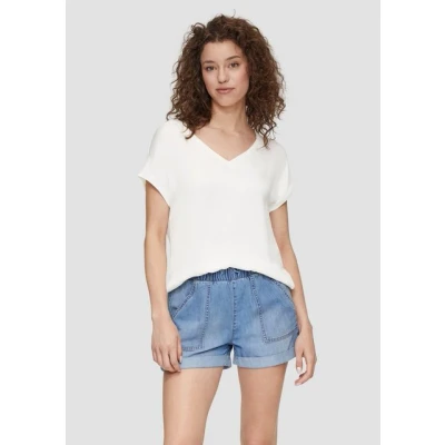 Abbildung von QS Vneck Tshirt basic, Damen, Größe: Large, Ecru