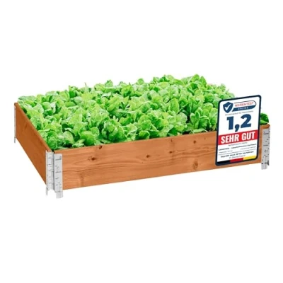 Abbildung von Garronda naturbelassene Hochbeete für Garten Palettenrahmen 120x80x20 cm Hochbeet Holz 1 Stück steckbar stapelbar faltbar Pflanzen Blumen Kräuter Obst und Gemüse Braun GD 0075