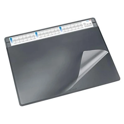 Abbildung von Läufer 47656 Durella Soft Schreibtischunterlage mit transparenter Auflage und Kalender, rutschfeste Schreibunterlage, Zubehör für Schreibtisch, 50 x 65 cm, schwarz