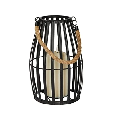 Abbildung von Lights4fun 29cm Schwarze Metall Laterne inkl. TruGlow® Kerze für Innen &amp; Außen Gartenlaterne draußen Outdoor Wetterfest Schwarz LED Canberra Deko