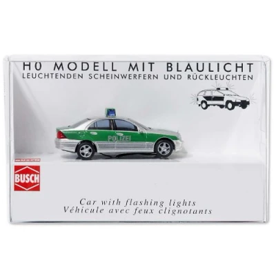 Abbildung von Busch Modelleisenbahn Straße H0 Mercedes Benz C Klasse Polizei, Beleuchtet