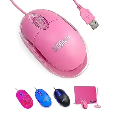 Abbildung von SOONGO Rosa Mini Maus Computer Ergonomische mit 1.5M Kabel USB for Laptop PC Desktop Mäuse Kompatibel Windows Linux Mac fit für Büro Business Home Pink Farbe by