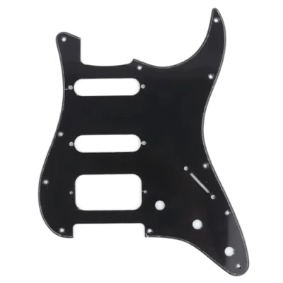 Abbildung von Musiclily Pro 11 Löcher Round Corner HSS Strat Schlagbrett Gitarren Pickguard mit 2 Schrauben Humbucking Pickup Mount für Fender American/Mexican Stratocaster E Gitarre,1 lagig Glossy Black