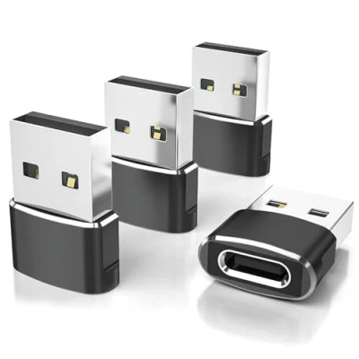 Abbildung von USB auf C Adapter für iPhone 16 / 15, Kfz Ladegerät, 4 Stück, Typ Buchse A Stecker, Kabelkonverter Apple Watch 10, AirPods (grau)