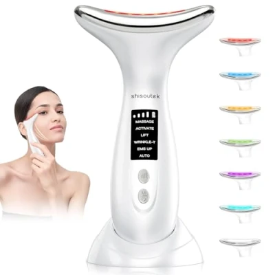 Abbildung von shisoutek Gesichtsmassagegerät Face Gerät: 6 Modi EMS Anti Gegen Falten Massage Gesichtsgerät 7 Light Schönheit 45℃ Beauty Hautstraffung Lifting Lichttherapie Massager Für Damen Herren
