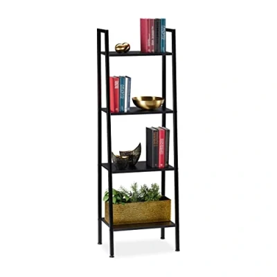 Abbildung von Relaxdays Standregal, modernes Leiterregal mit 4 Ablagen, für Pflanzen, Bücher &amp; Deko, HBT: 136 x 44 31,5 cm, schwarz