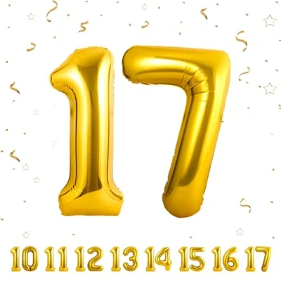 Abbildung von 17 Geburtstag Deko zahlen luftballon jahre Folienballon Gold für 17. Geburtstagsdeko Männer Frauen Ballon Zahl zum fliegt mit Helium 17.Geburtstagsparty 40&quot; 101cm