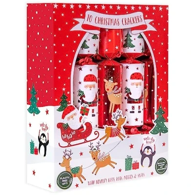 Abbildung von 10 Family Eco Christmas Crackers Red &amp; White Santa Rudolph