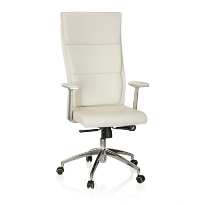 Abbildung von hjh OFFICE 600410 Chefsessel Monza 20 Leder Weiß Bürostuhl gepolstert, hohe ergonomische Rückenlehne