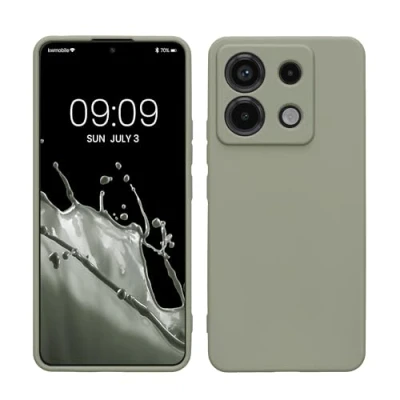 Abbildung von kwmobile Hülle kompatibel mit Xiaomi Redmi Note 13 Pro 5G / Poco X6 weiches TPU Silikon Case Cover geeignet für kabelloses Laden Graugrün