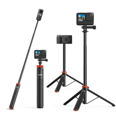 Abbildung von UURig Teleskop Selfie Stick lang mit Stativ, wasserdichter Handgriff, für Insta360 GoPro Hero 10 9 8 7 6 5 4 3 2, Fusion, Max, Session, Akaso, SJCAM, DJI OSMO Action Kameras
