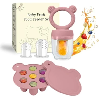 Abbildung von Silikon Futterspender für Babynahrung, Schnuller und Muttermilch, Eis am Stiel, Gefrierschrank, Aufbewahrungsbehälter Eiswürfel (Rosa)