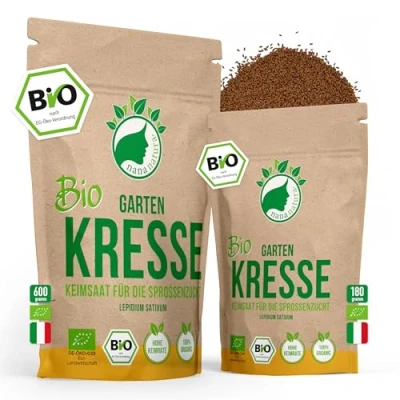 Abbildung von NanaNatura&#039;s Bio Kresse Sprossen Samen 180g Keimfähige Gartenkresse Saaten zur Sprossenzucht Microgreens für die Keimschale geprüft &amp; abgefüllt in Deutschland