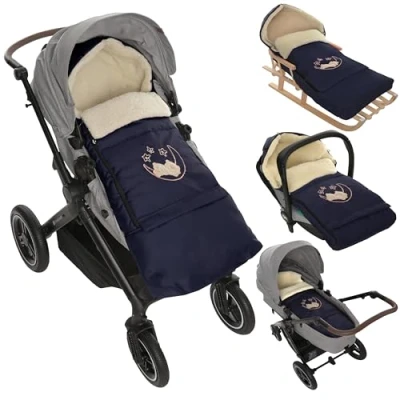 Abbildung von Winter Fußsack für Kinderwagen Babyschale Schlittensack Lammwollesack Baby Kuschelsack Winterfußsack 40 x 90/110 cm (DUnkelblau)
