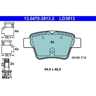 Abbildung von ATE Ceramic 13.0470 3813.2 Bremsbelagsatz PEUGEOT: 207 Schrägheck, 307 SW, CITROËN: C4 I Coupe, Limousine