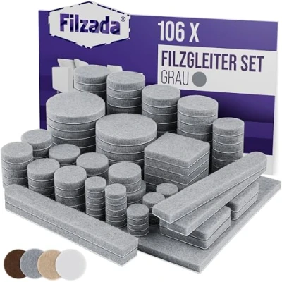 Abbildung von Filzada® Filzgleiter Selbstklebend Set 106 Stück (Eckig und Rund) Grau Profi Möbelgleiter Filz Mit Idealer Klebkraft