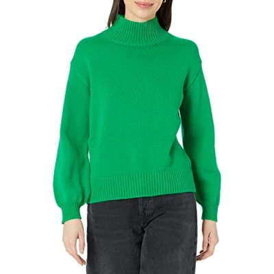 Abbildung von Amazon Essentials Damen Pullover aus Baumwolle mit hohem Stehkragen (erhältlich in Übergröße), Grün, XS